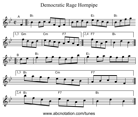Democratic Rage Hornpipe - staff notation
