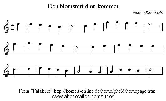 Den blomstertid nu kommer - staff notation