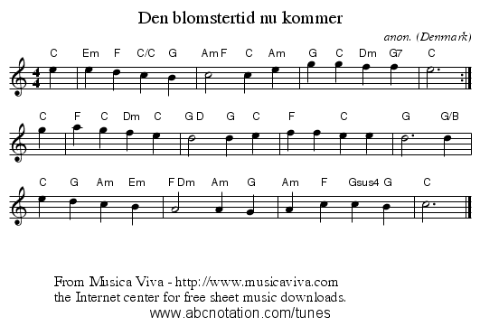 Den blomstertid nu kommer - staff notation
