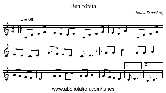 Den första - staff notation