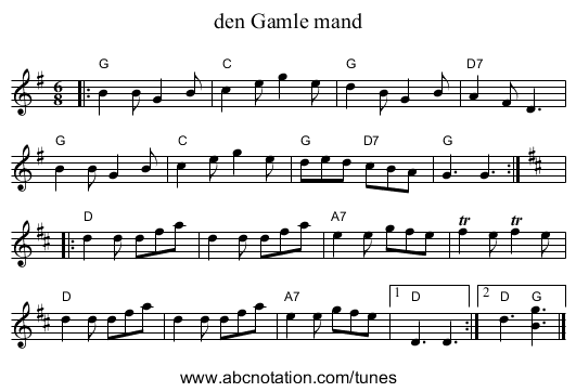 den Gamle mand - staff notation