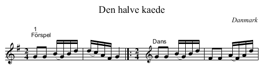 Den halve kaede - staff notation