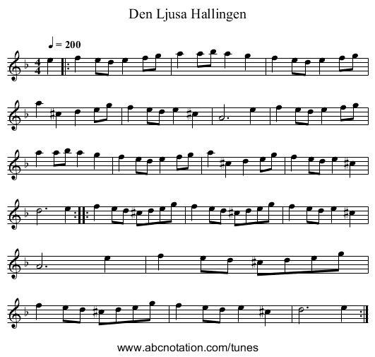 Den Ljusa Hallingen - staff notation