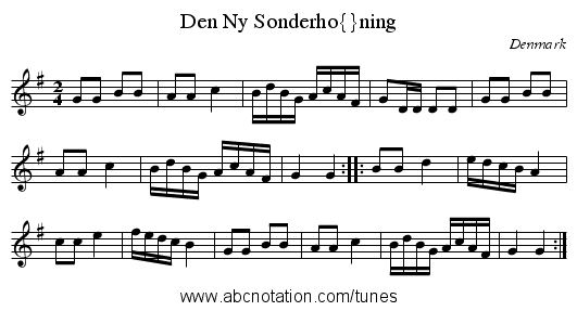 Den Ny Sonderh&oslash;ning - staff notation