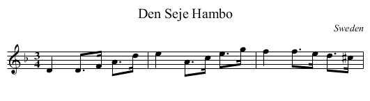 Den Seje Hambo - staff notation