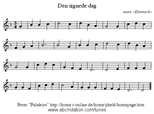 Den signede dag - staff notation