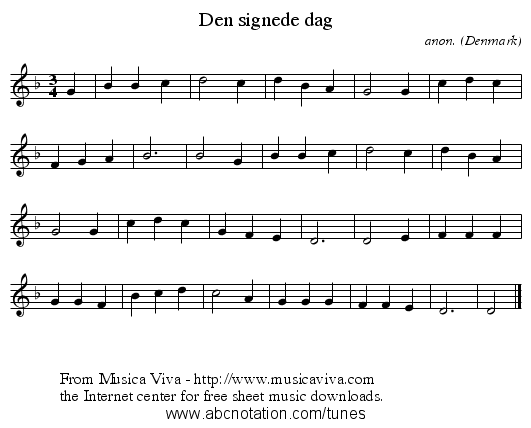 Den signede dag - staff notation