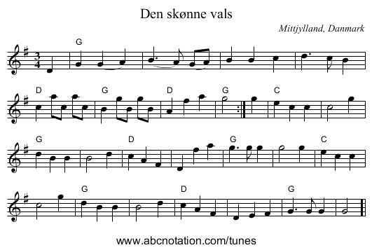 Den skønne vals - staff notation