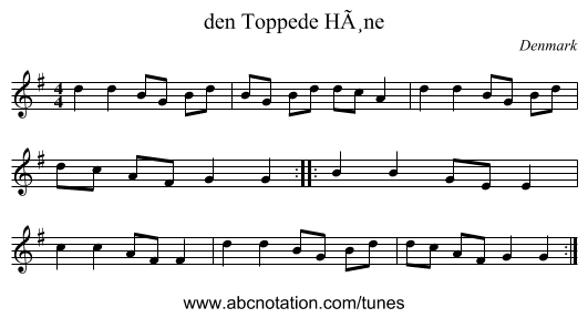 den Toppede HÃ¸ne - staff notation