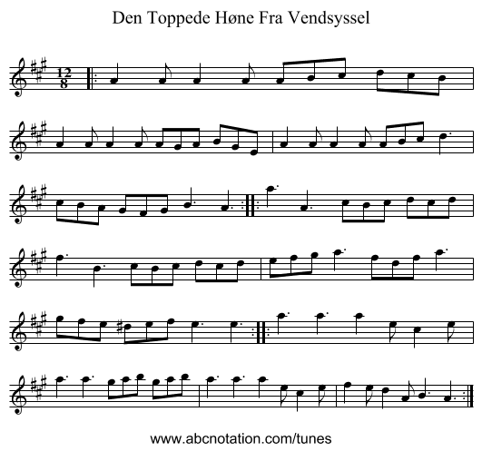 Den Toppede Høne Fra Vendsyssel - staff notation