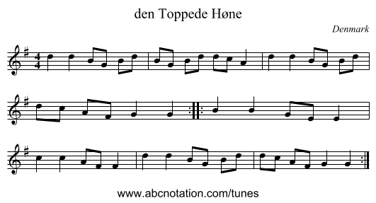 den Toppede Høne - staff notation