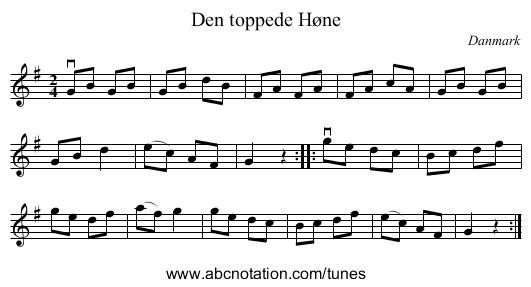 Den toppede Høne - staff notation