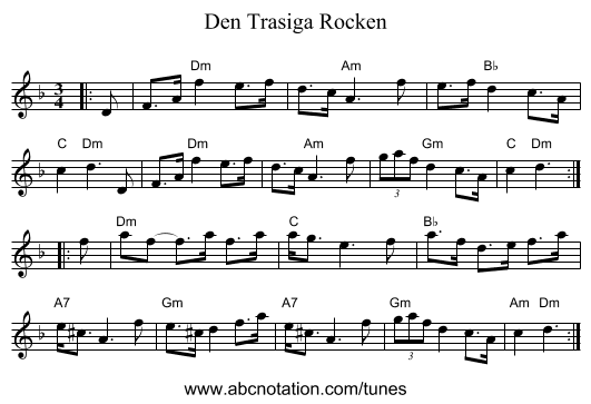 Den Trasiga Rocken - staff notation