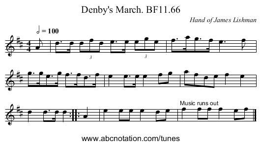 Denby's March. BF11.66 - staff notation