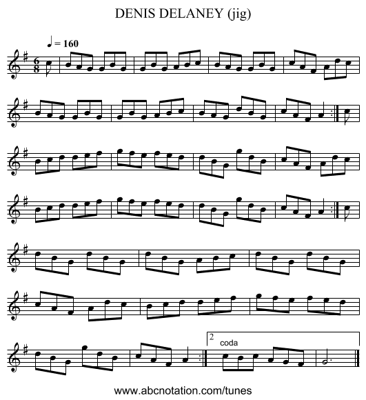 DENIS DELANEY (jig) - staff notation