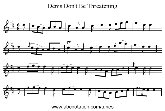 Denis Don't Be Threatening - staff notation