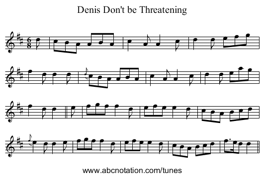 Denis Don't be Threatening - staff notation