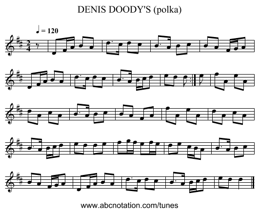 DENIS DOODY'S (polka) - staff notation