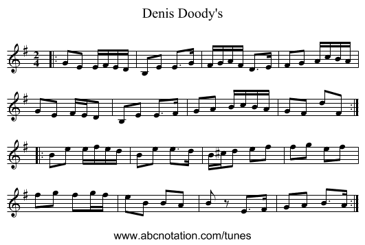 Denis Doody's - staff notation