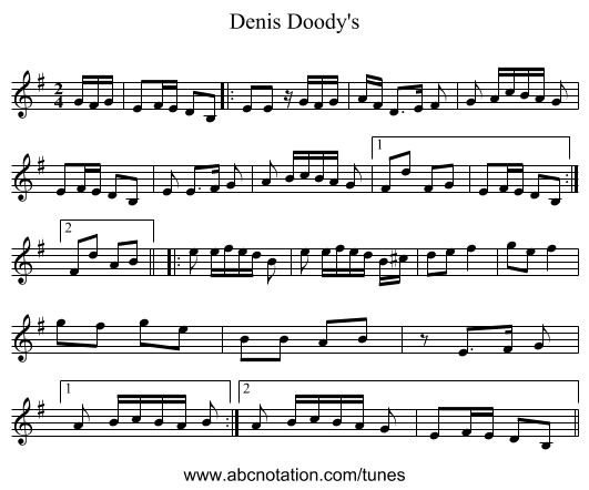 Denis Doody's - staff notation