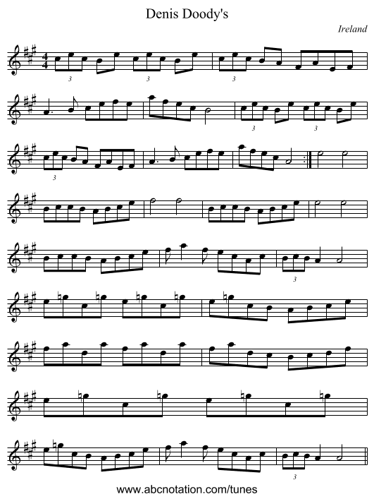 Denis Doody's - staff notation