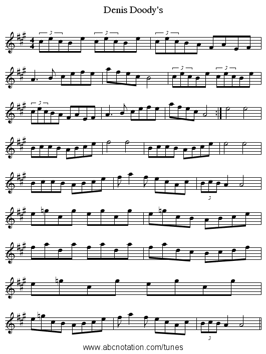 Denis Doody's - staff notation