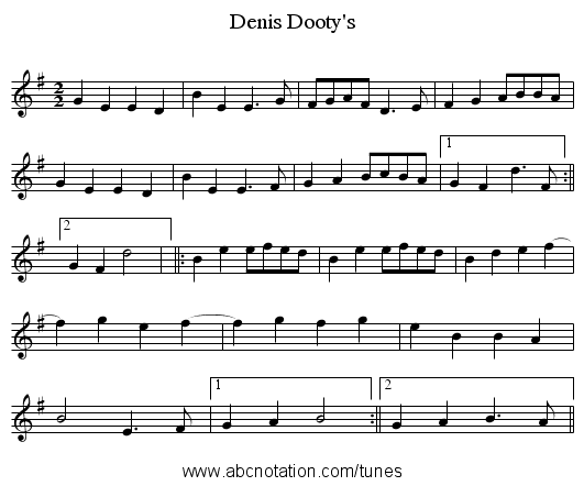 Denis Dooty's - staff notation