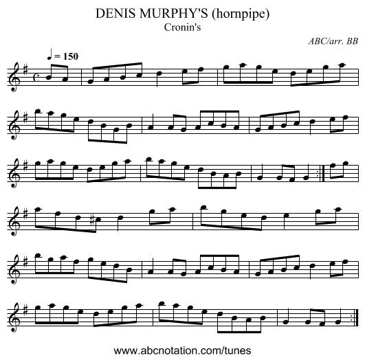DENIS MURPHY'S (hornpipe) - staff notation