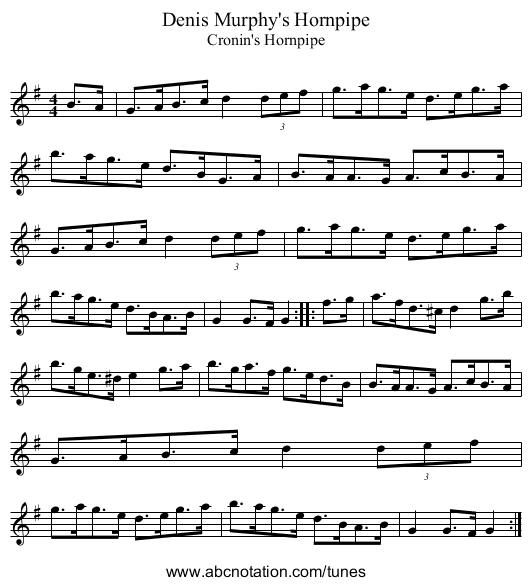 Denis Murphy's Hornpipe - staff notation