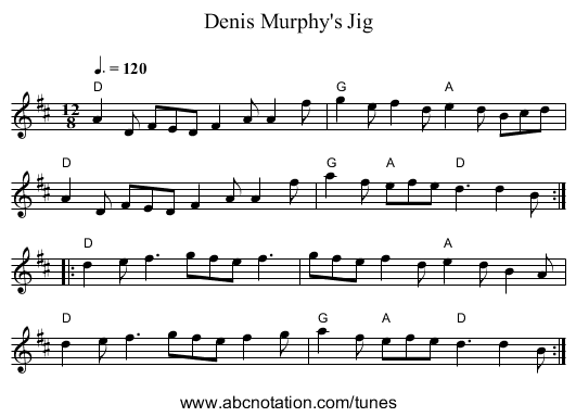 Denis Murphy's Jig - staff notation