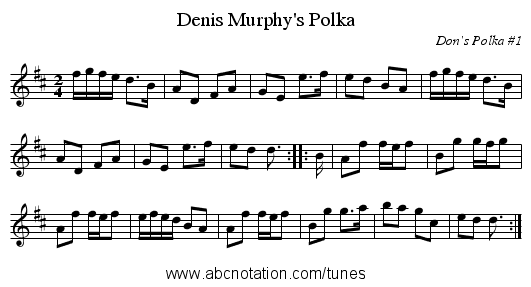 Denis Murphy's Polka - staff notation