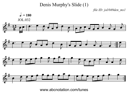 Denis Murphy's Slide (1) - staff notation