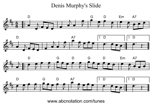 Denis Murphy's Slide - staff notation