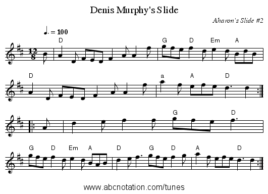 Denis Murphy's Slide - staff notation