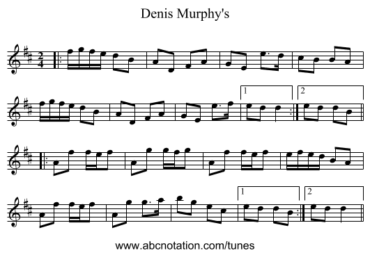Denis Murphy's - staff notation