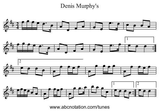 Denis Murphy's - staff notation