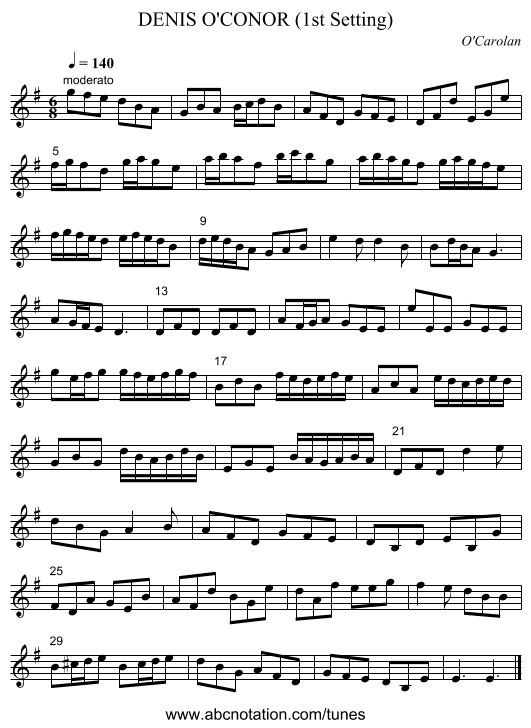 DENIS O'CONOR (1st Setting) - staff notation