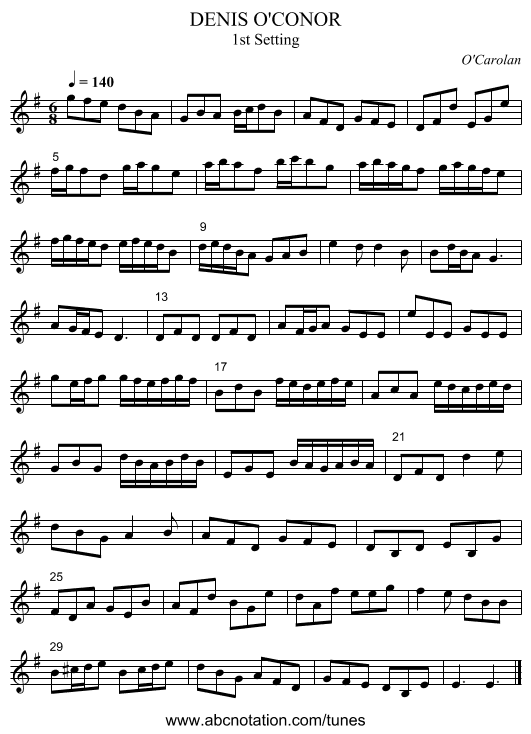 DENIS O'CONOR - staff notation