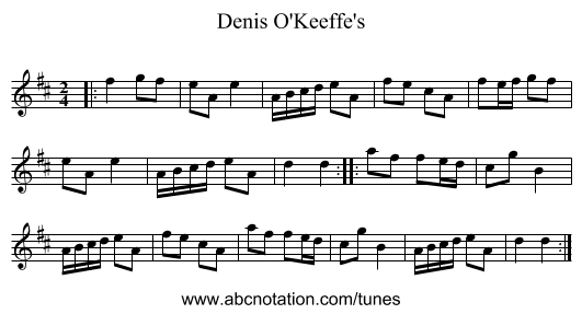 Denis O'Keeffe's - staff notation