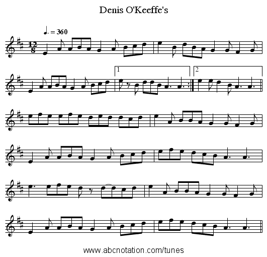 Denis O'Keeffe's - staff notation