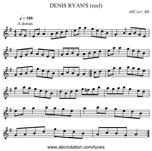 DENIS RYAN'S (reel) - staff notation