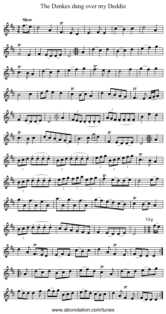Denkes dang over my Deddie, The - staff notation