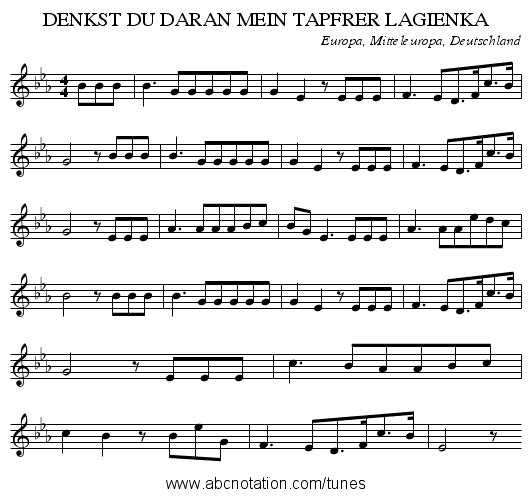 DENKST DU DARAN MEIN TAPFRER LAGIENKA - staff notation