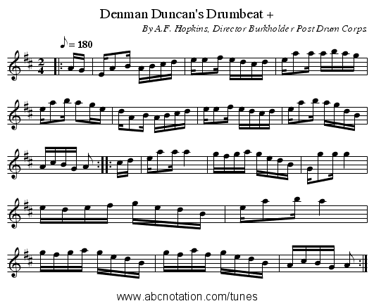 Denman Duncan's Drumbeat + - staff notation