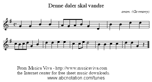 Denne daler skal vandre - staff notation