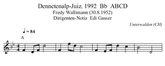 Dennetenalp-Juiz. 1992  Bb  ABCD - staff notation