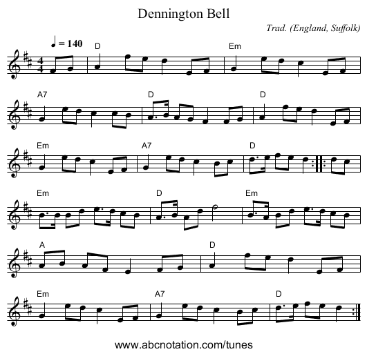 Dennington Bell - staff notation