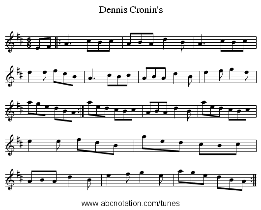 Dennis Cronin's - staff notation