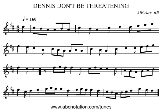 DENNIS DON'T BE THREATENING - staff notation