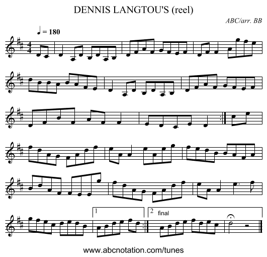 DENNIS LANGTOU'S (reel) - staff notation
